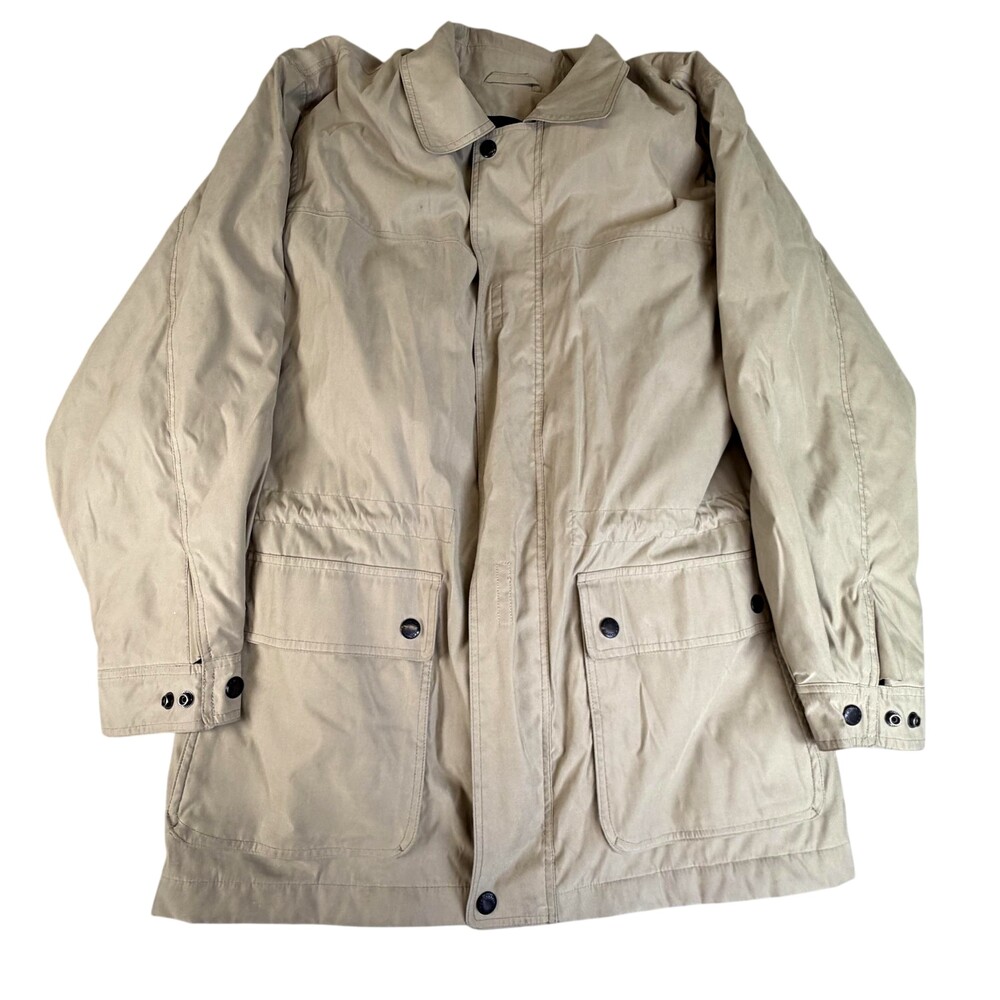 Claiborne Coat Mens Medium Beige Microfiber Parka Quilted Removable Liner